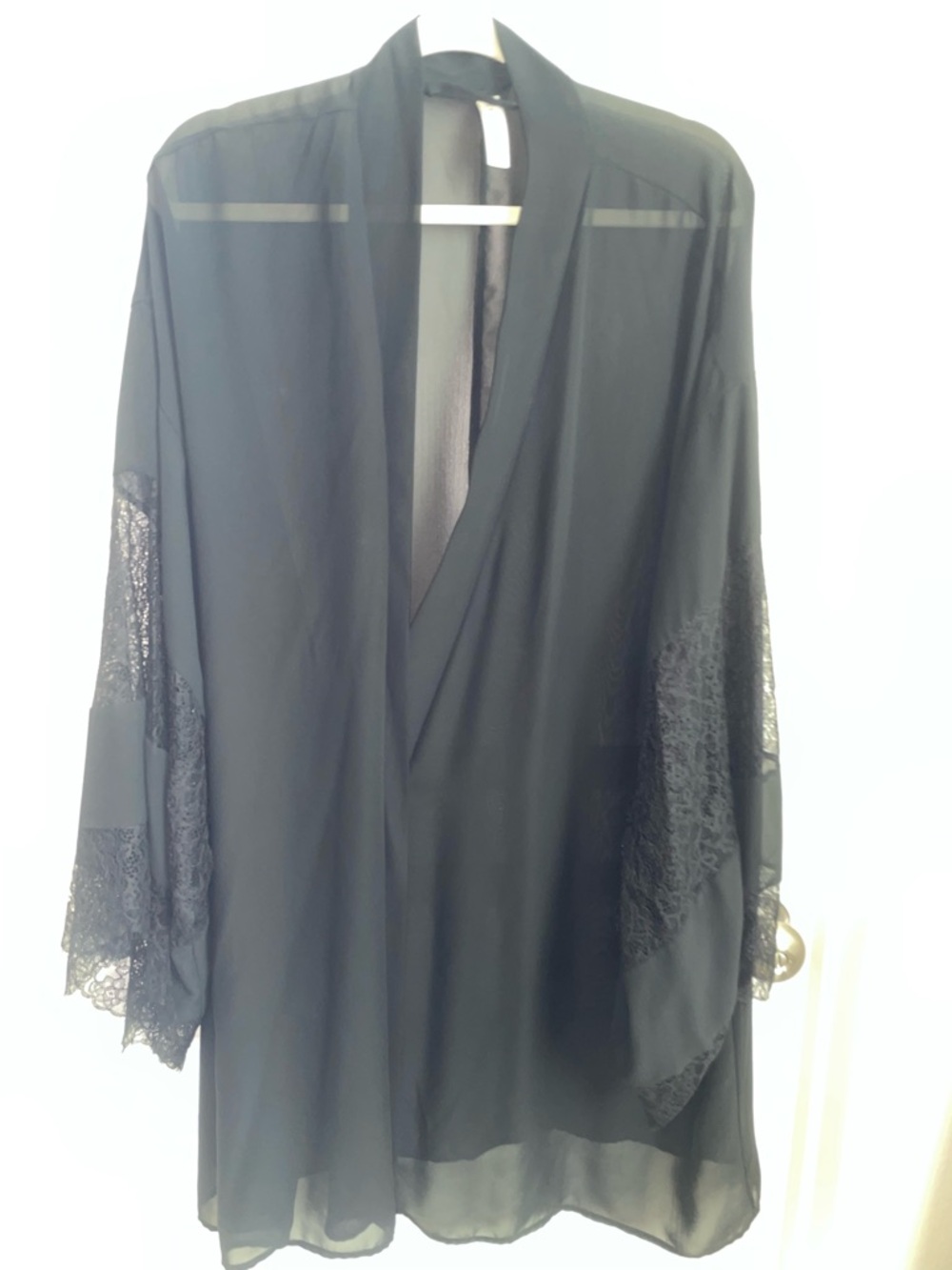 Cacique Black Sheer Lace-Trim Kimono Swim Robe - Picture 4 of 6